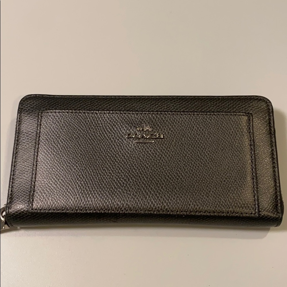 Coach Gray Leather Zip Wallet